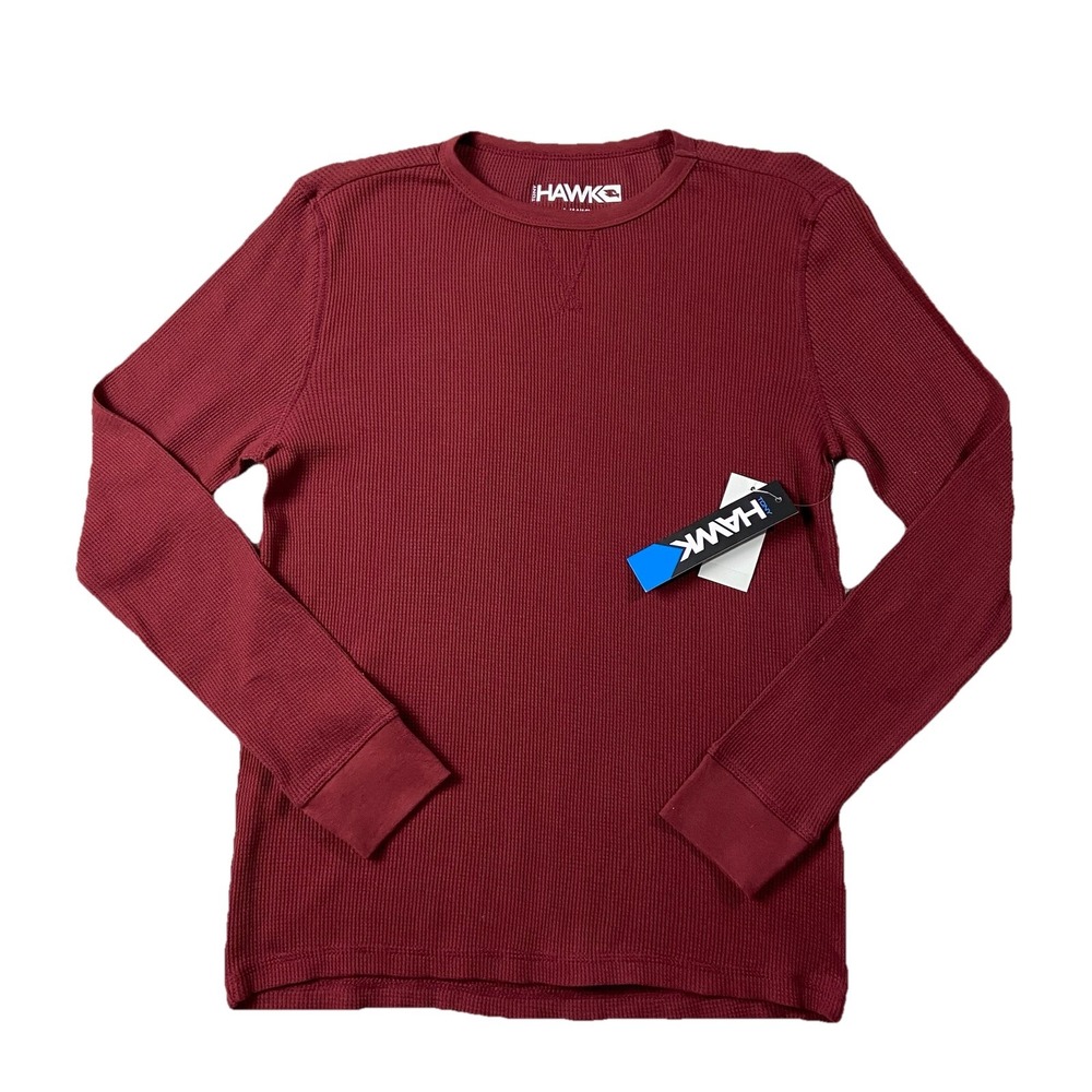 NWT Tony Hawk Long Sleeve Cotton Thermal Waffle Knit Top Burgundy Youth L 14/16